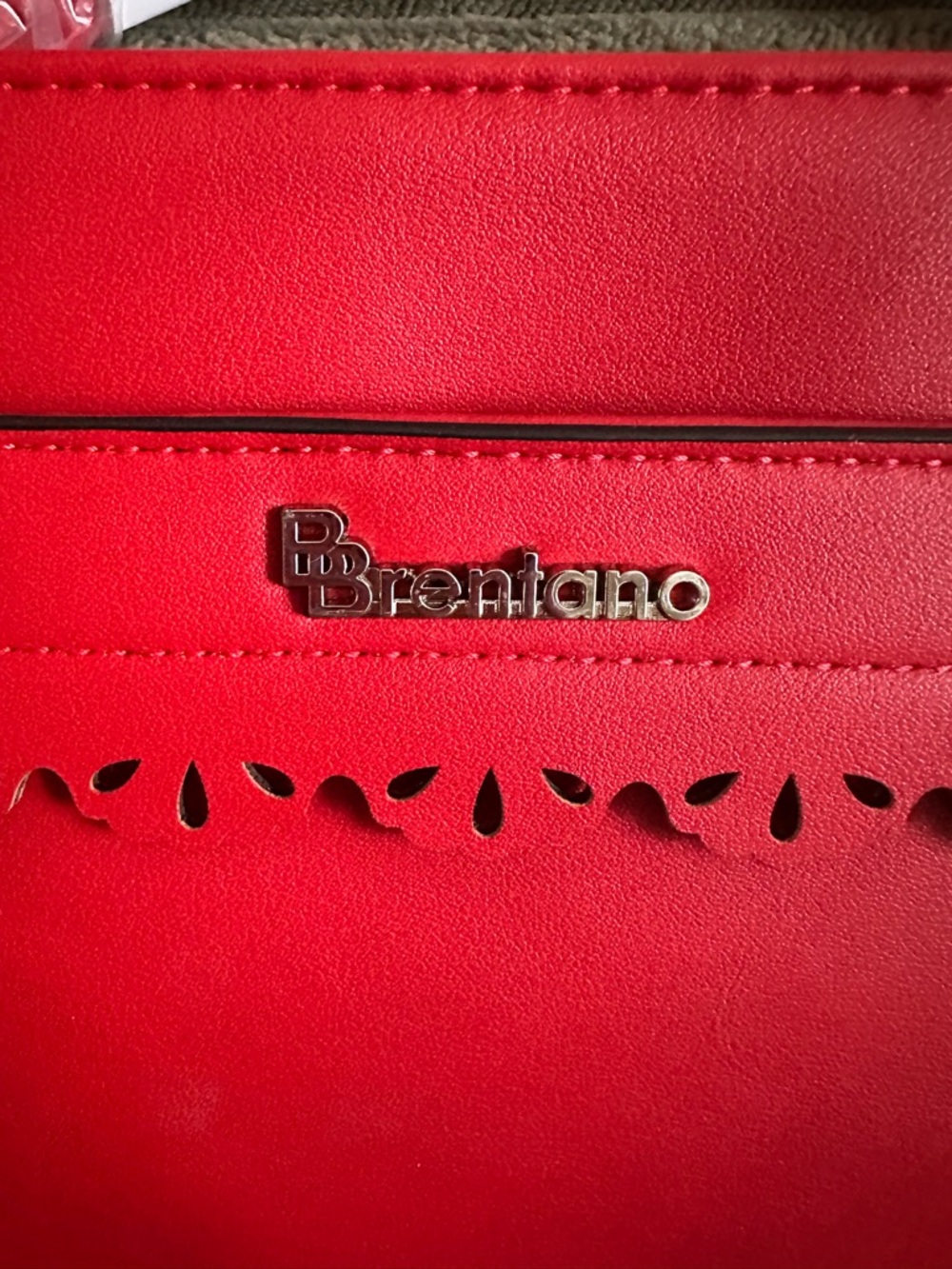 Brentano Vegan Leather Red Scalloped-Trim Shoulder Bag - Picture 5 of 6